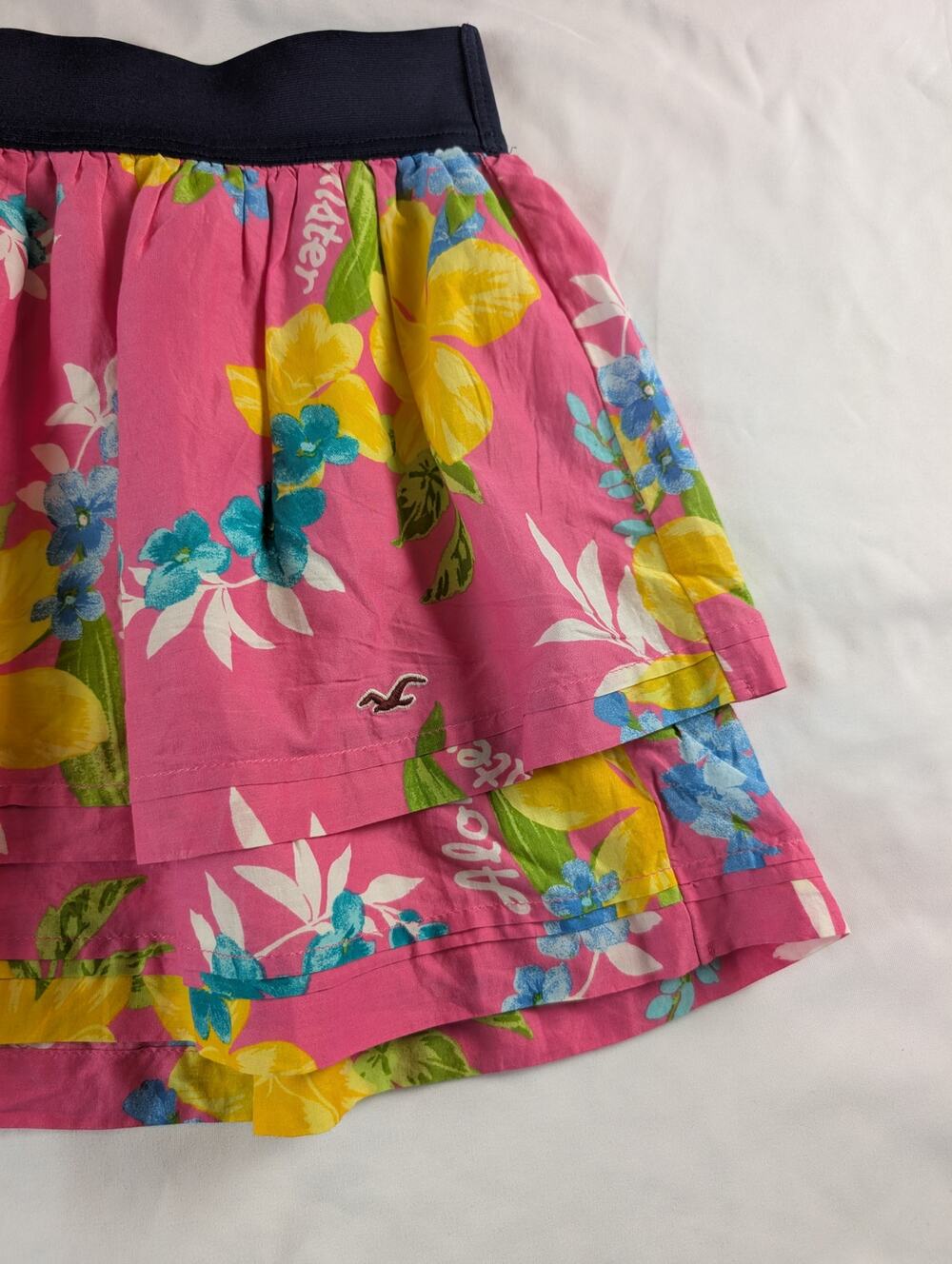 Vintage Hollister Y2K Pink Hibiscus Hawaiian Floral Tiered Skirt Aloha Med EUC